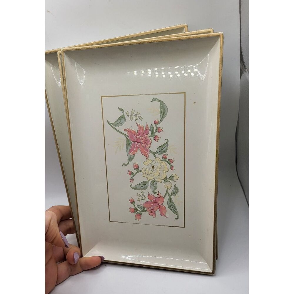 Set of 4 Vintage Otagiri Prima Embossed Flowers Lacquerware Trinket Candy Tray - Picture 5 of 9